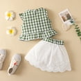thumbnail image 3 of LAPAKIDS 6 Months Baby Girl Summer Clothes 9 Months Sleeveless Ruffle Trim Plaid Top + Bowknot Mini Skirt Toddler Girls Outfits, 3 of 5