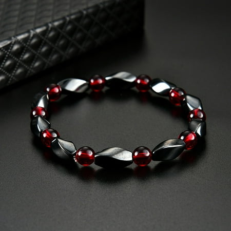 Fine Mens Bracelets - 1 PCS Weight Loss Healthcare Round Black Stone Magnetic Therapy Hand Chain Body Care Hematite Stretch Bracelet Magnet Jewelry For Men Women