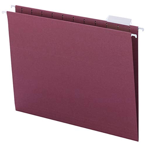 Smead Colored Hanging File Folder with Tab, 1/5Cut Adjustable Tab, Letter Size, Maroon, 25 per