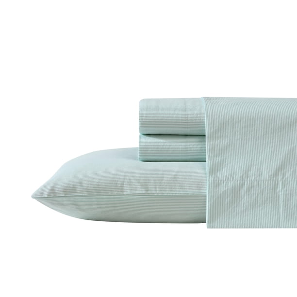 Juego de sábanas Nautica Twin XL de algodón percal, color blanco fresco y nítido