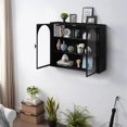 thumbnail image 4 of 27.56" Glass Door Wall Cabinet with Woven Pattern, Two Doors, Three-Tier Storage, Black Finish, 4 of 8