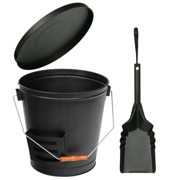 GETHFS Ash Bucket - 5.15-Gallon Metal Bucket with Lid and Shovel for Fireplace or Firepit Ashes - Heat Resistant Fireplace Tools by Pure Garden (Black)