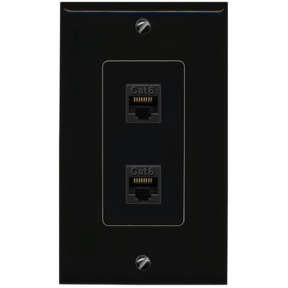 RiteAV 2 Port Cat6 Ethernet Wall Plate - 1 Gang [Black/Black]