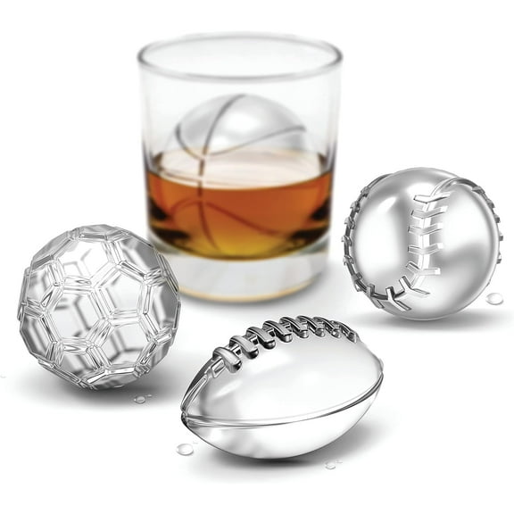Tovolo Ice Mold Set, Football, Baseball, Basketball and Soccer Ball Large Ice Molds for Cocktail Drinks, 4 Pack