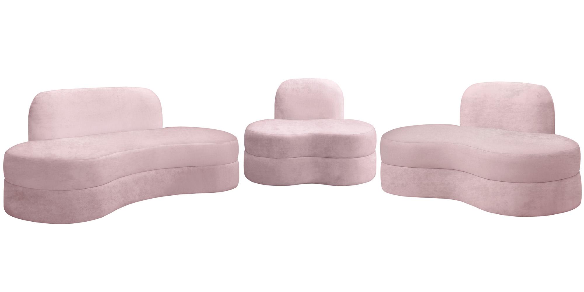 Ultra Vogue Pink Velvet Lounge Sofa Set 3Pcs MITZY Meridian Contemporary