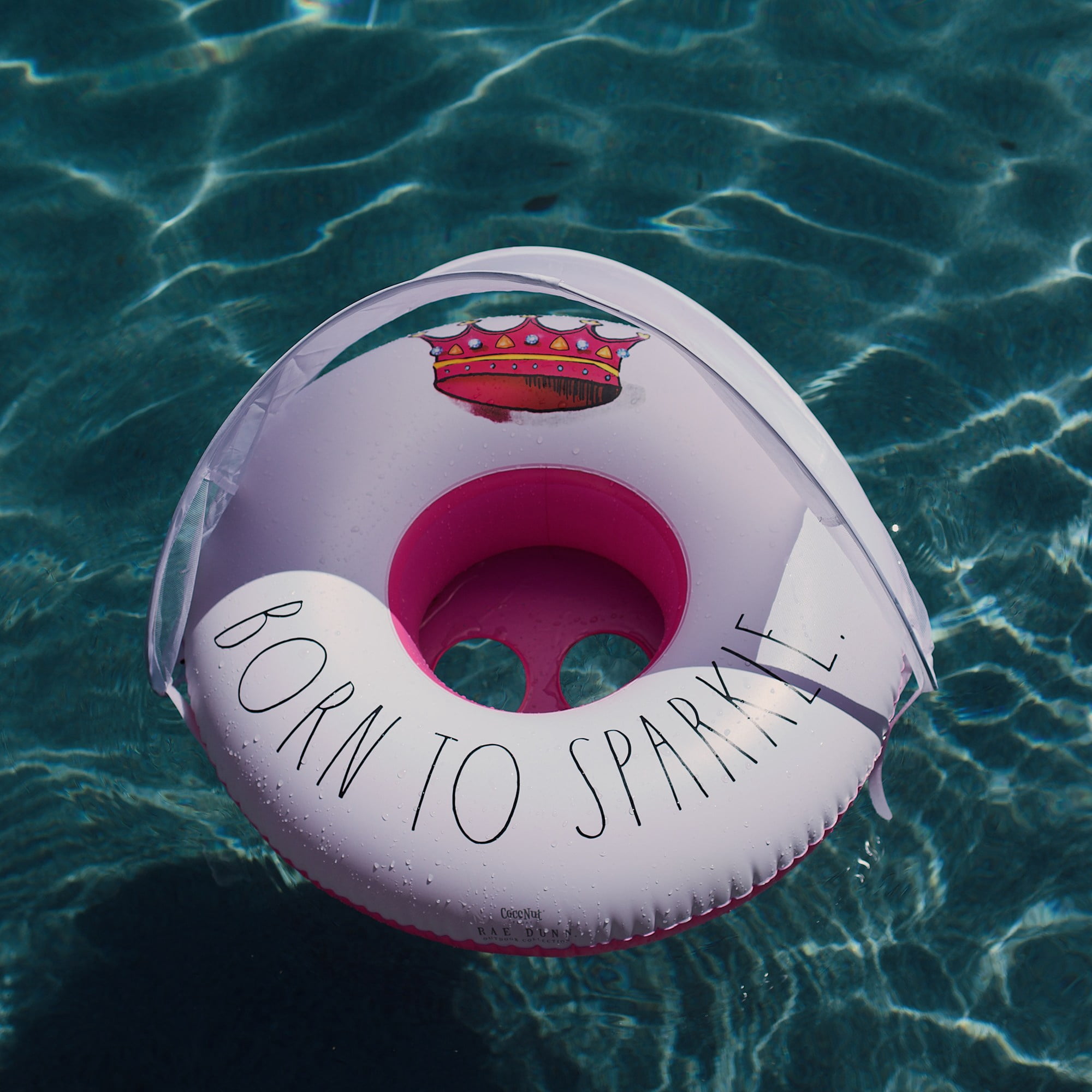 Rae Dunn Born To Sparkle -Toddler Float W/ Canopy, 27" Inflatable Water Ring Removable Canopy, CoCoNut Float, Age 18mo+