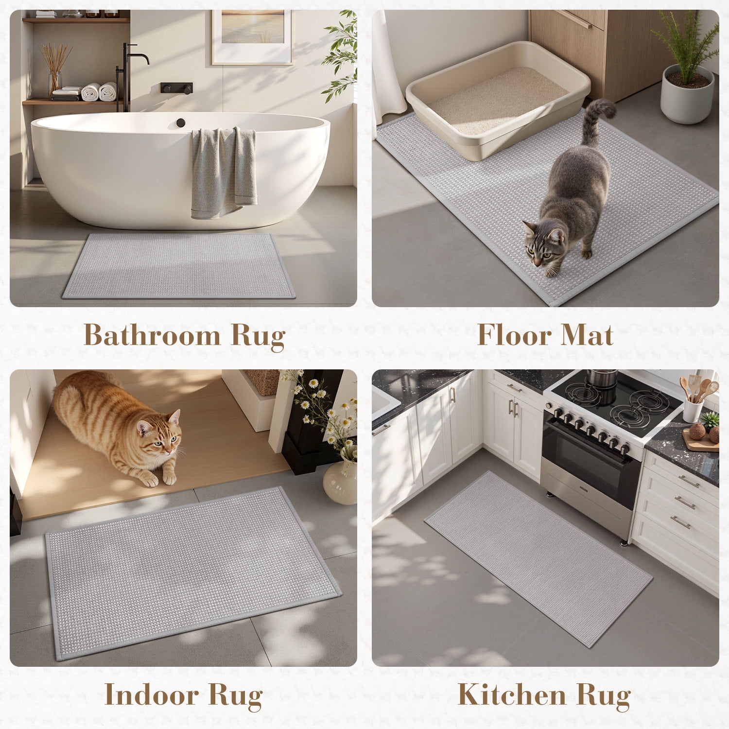FEELHOME Bathroom Rug Non Slip Absorbent Bath Mat Woven Quick Dry Machine Washable Bathroom Mat with Rubber Backing Ultra Thin Bathroom Rugs Fit Under Door 20"x32" Gray