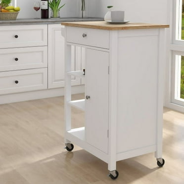 Kitchen Island Rolling Trolley Cart with Adjustable Shelves & Towel Rack - Maximize Space & Style with a Quality Rubber Wood Table Top