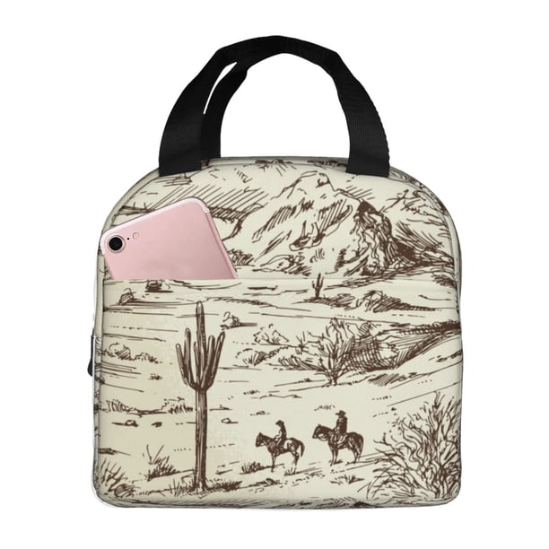 Balery Wild West Desert With Cowboys Bolsa de Almuerzo Aislada – Caja de Almuerzo con Papel de Aluminio Grueso, Mantiene la Comida Fresca por 4 Horas