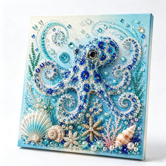 Clearance! Ocean Theme Pearl Art DIY Kit, Octopus DIY Pearl Painting Kit, Ocean Diamond Art for Adults & Beginners, Sparkling Coastal Wall Decor (Octopus)