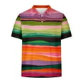 thumbnail image 3 of ZCFZJW Men's Classic Fit 100% Cotton Soft Short Sleeve Colorful Stripe Print Polo Shirt Big and Tall Regular Fit Casual Button up V Neck Henley Shirts Tops Multicolor#07 XXXXL, 3 of 4