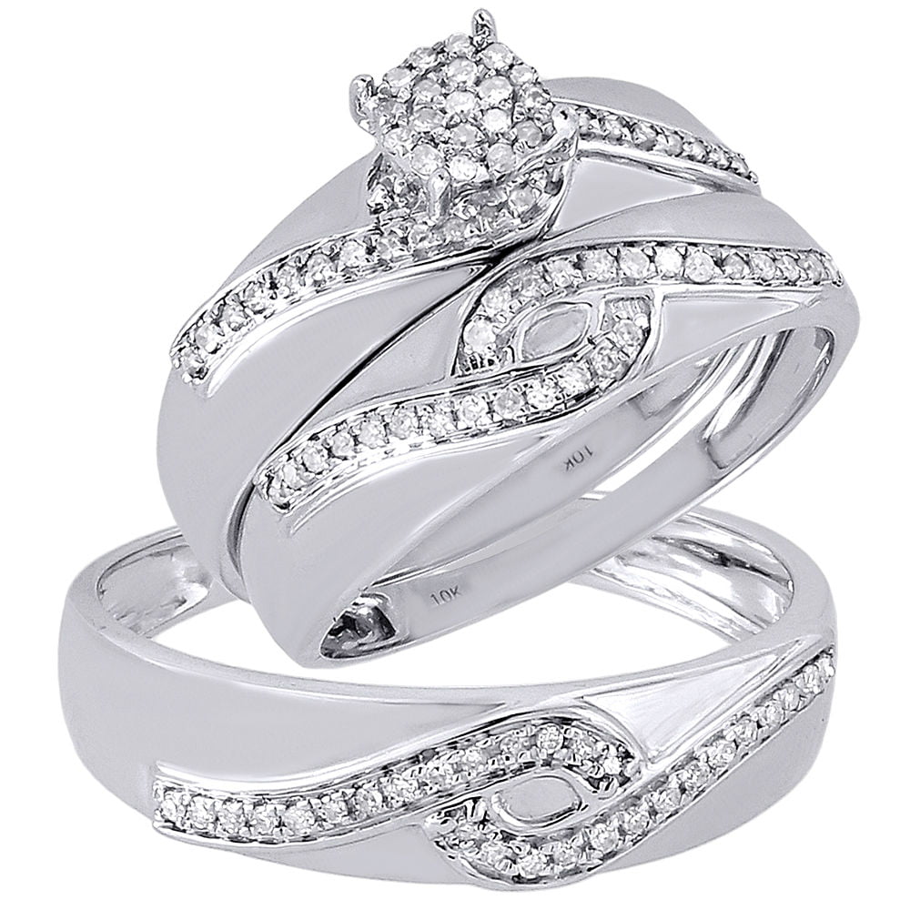 Jewelry For Less Diamond Trio Set 10K White Gold Ladies Engagement