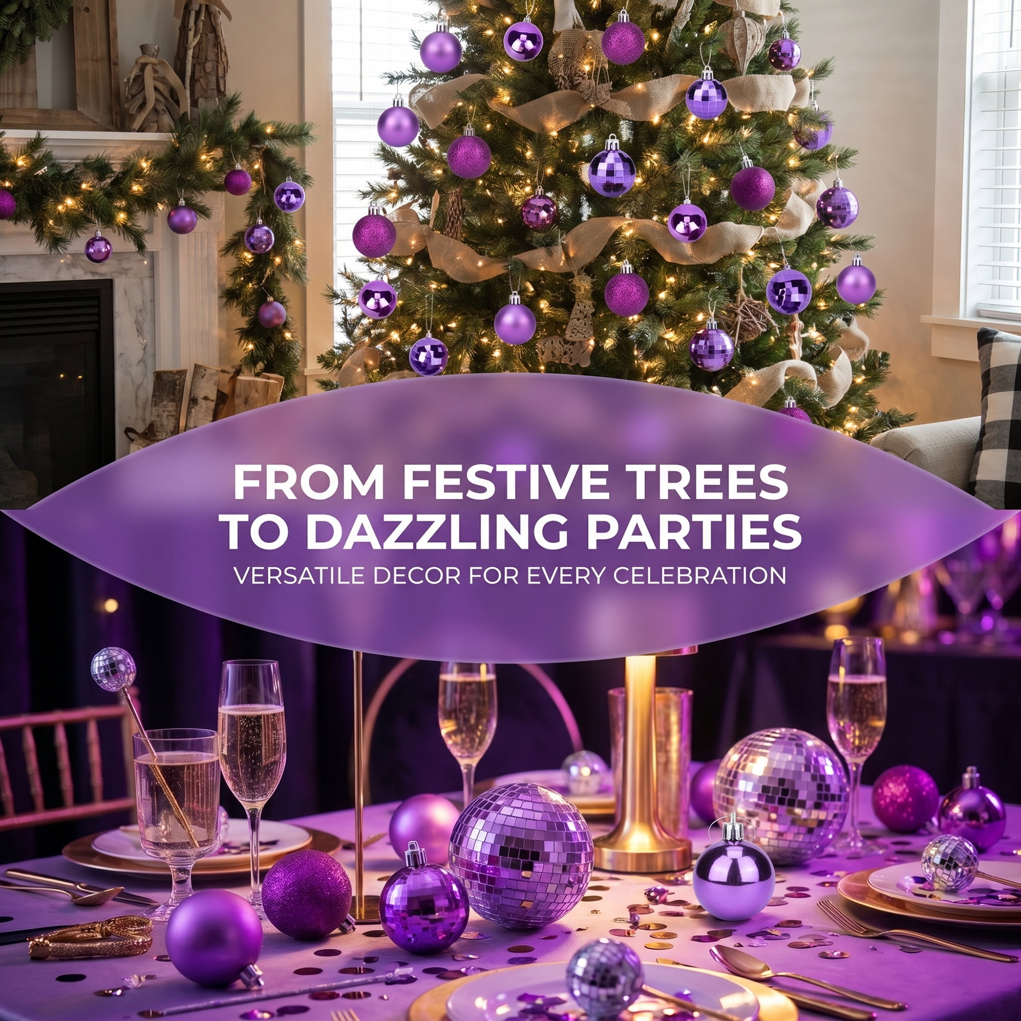 Unique Bargains 24Pcs Christmas Tree Hanging Baubles Shatterproof Ornaments Purple 1.6"