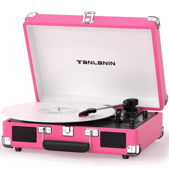 TANLANIN Pink Bluetooth Record Player, 3-Speed Turntable with Built-in Speakers