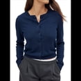 thumbnail image 3 of Cárdigan Corto para Mujer, Suéter de Punto de Larga con Botones para Vestidos y Jeans. Azul Marino S, 3 of 10