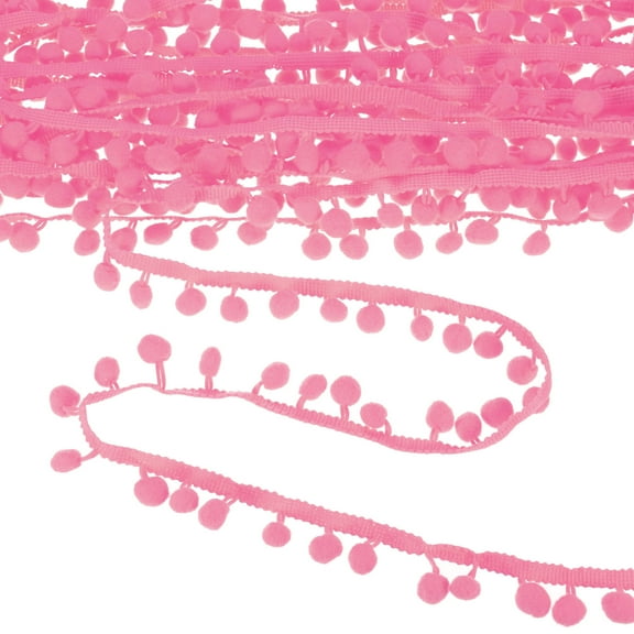 Uxcell Pom Pom Ball Fringe Trim, 10 Yards 11mm Mini Pom Pom Trim Ribbon for Home Decoration/DIY Crafts, Dark Pink