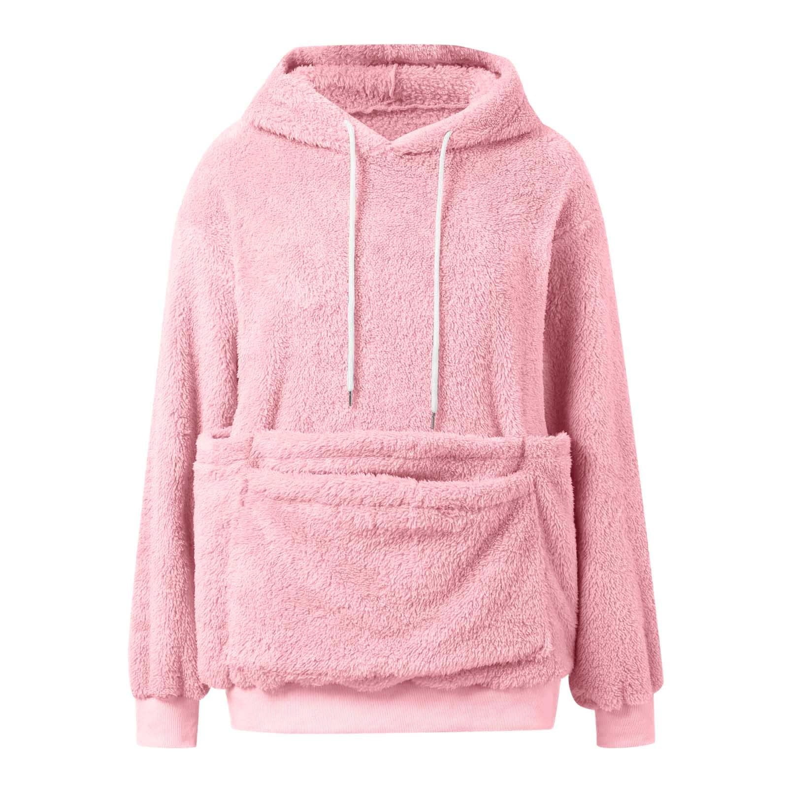 Girls Boys Hoodie with Dog Pouch Fuzzy Pet Hoodie Carrier Long Sleeve Top with Pocket Fall Winter Clothes 9-10 Years