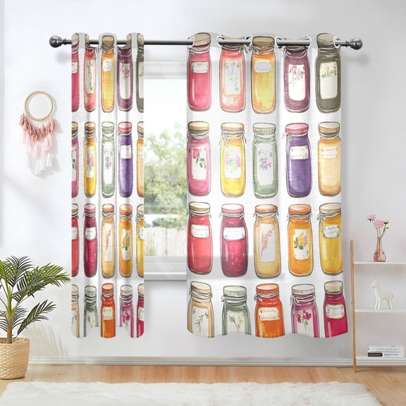 Yayeee Window Curtains Light Filtering 63"x42" Grommet Panel Pair Home Living Room Decor, Colorful Jam Jars