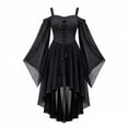thumbnail image 2 of OSOLU Women's Halloween Dress Off Shoulder Flare Bell Sleeve Lace Up Front High Low Hem Long Dresses, Black, 2 of 7