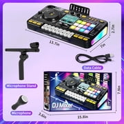 JoyStone Kids DJ Mixer Toy with Bluetooth, Turntable, Piano Keys & Microphone, Light-Up DJ Controller Board for Toddlers & Beginners, Musical Instrument Toy Gift for Ages 3-8, Black