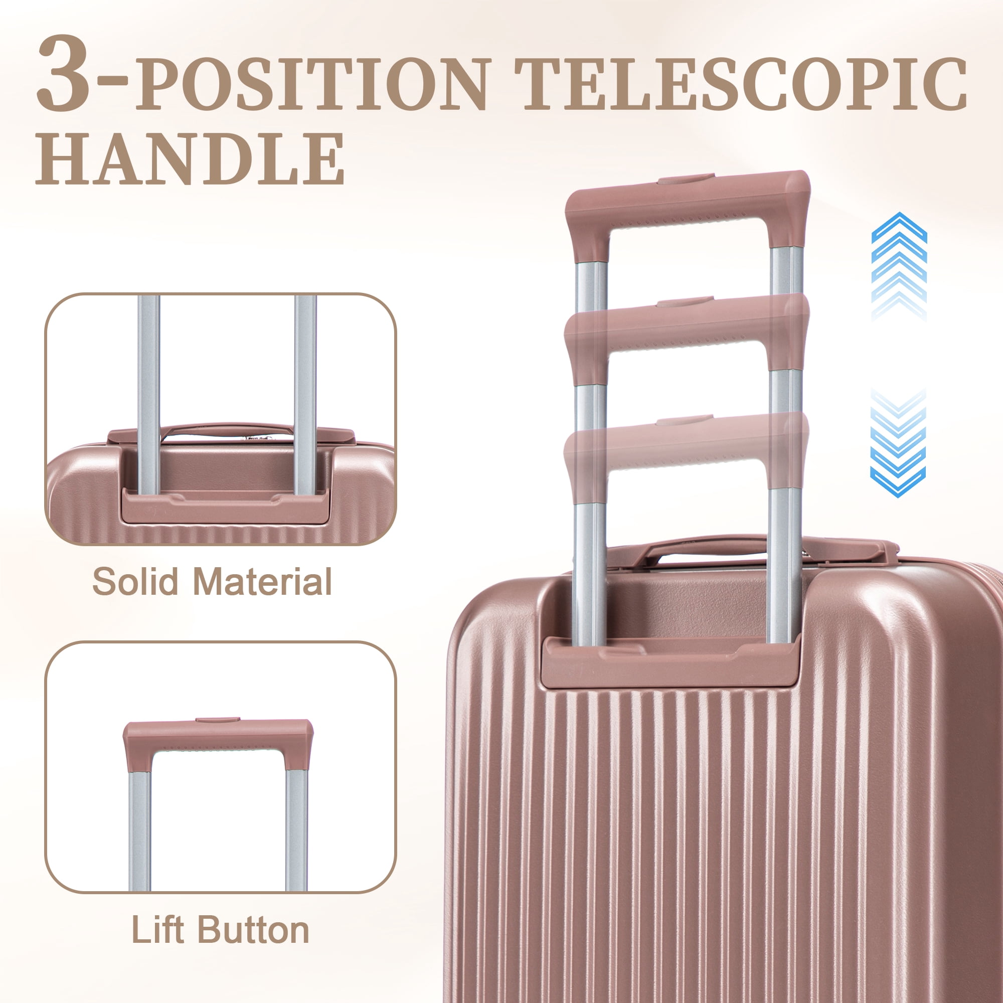 Alvantor 2 Piece Spinner Luggage Set, ABS Hardshell Front Opening Suitcase Set with Combination Lock and Cosmetic Case,14"/20" Champagne