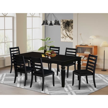 East West Furniture LGX17-BLK-24 -7 Piece Dining Set Includes a Rectangular Kitchen Table with Black Tabletop and 6 Stackable Linen Fabric Chairs Black
