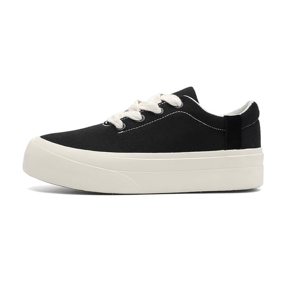Men's Black Canvas Platform Sneakers with Off-White Sole, Casual Minimalist Shoes