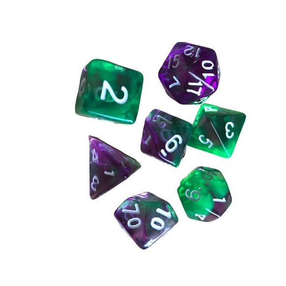 1 Ensemble de dés Polyédriques Jouets Acryliques Double Couleur Jeux de Rôle Intéressants Accessoires de Divertissement pour l'Enseignement des Maths Vert Propre Violet