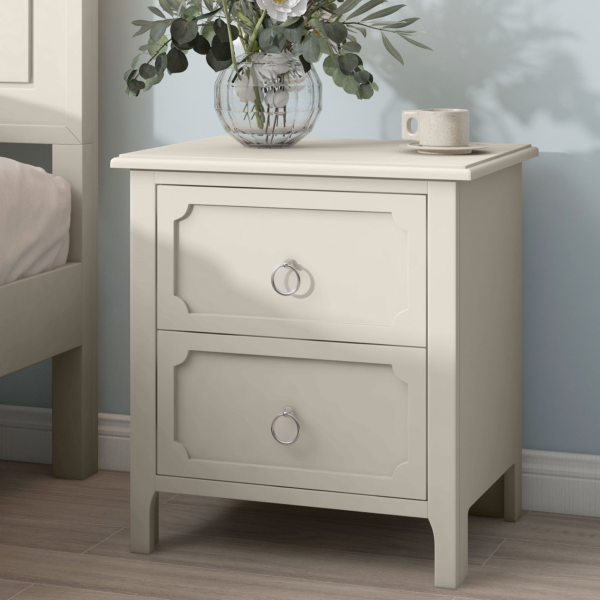 Resenkos 3 Pieces Solid Wood Bedroom Furniture Set King Size Platform Bed, Nightstand and Dresser Milky White Resenkos 3 Pieces Solid Wood Bedroom Furniture Set King Size Platform Bed, Nightstand and Dresser Milky White
