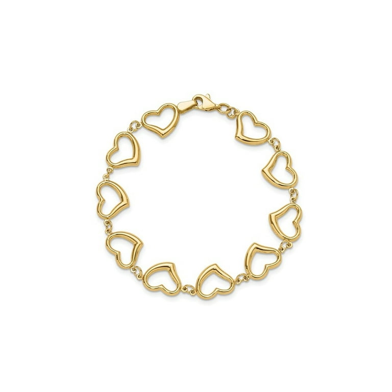 14k store Solid Yellow Gold Heart Link Bracelet 7