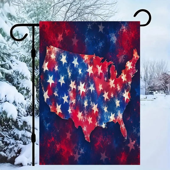 RKSupls Patriotic Linen Double Sided Garden Flag, Independence Day Themed Yard Decor, USA Map Stars Patriotic Glow Outdoor Banner for Holiday Lawn