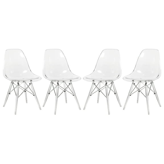 LeisureMod Cresco Molded Dining Side Chair - Acrylic Base Modern Accent Chair, Kitchen and Dining Stool, Set of 4