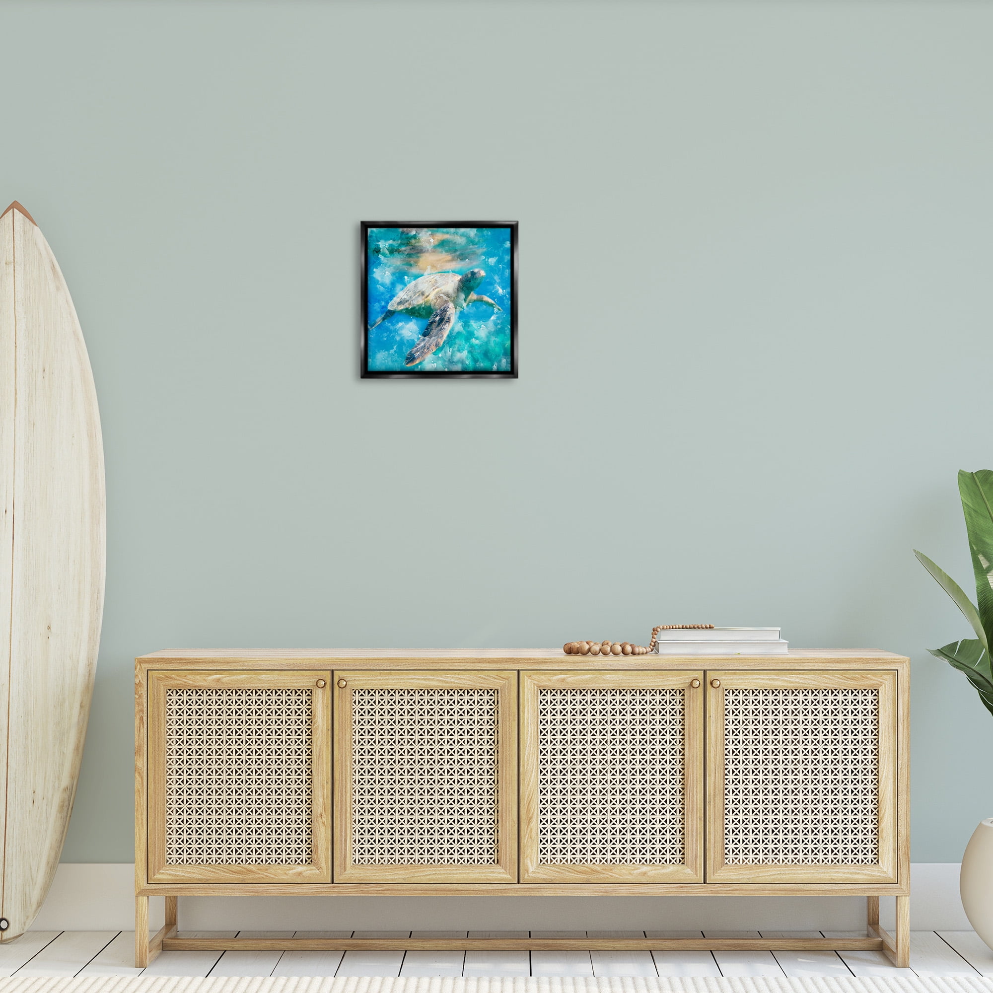 Stupell Industries Aquatic Swimming Sea Turtle Animals & Insects Painting Black Floater Framed Canvas Art Print Wall Art, 18 x 18
