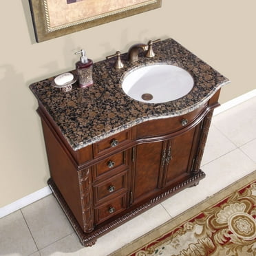 36-inch Single Sink Bathroom Vanity with Crema Marfil Natural Marble Top - Silkroad Exclusive