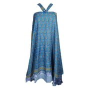 Mogul Blue Silk Sari Wrap Skirt Two Layer Reversible Elegant Printed Wrap Around Skirts