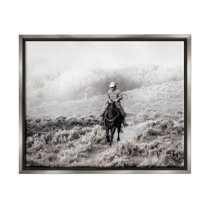 Stupell Industries Cowboy Trotting in Nature Landscape Photography Gray Floater Framed Canvas Art Print Wall Art, 21 x 17