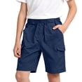 thumbnail image 3 of Caixia Boys Everyday Shorts with Knee Length Cut, Relaxed Everyday Fit, Smooth Polyester Weave, Simple Solid Styling, for School Days, Dark Blue, 140, 3 of 7