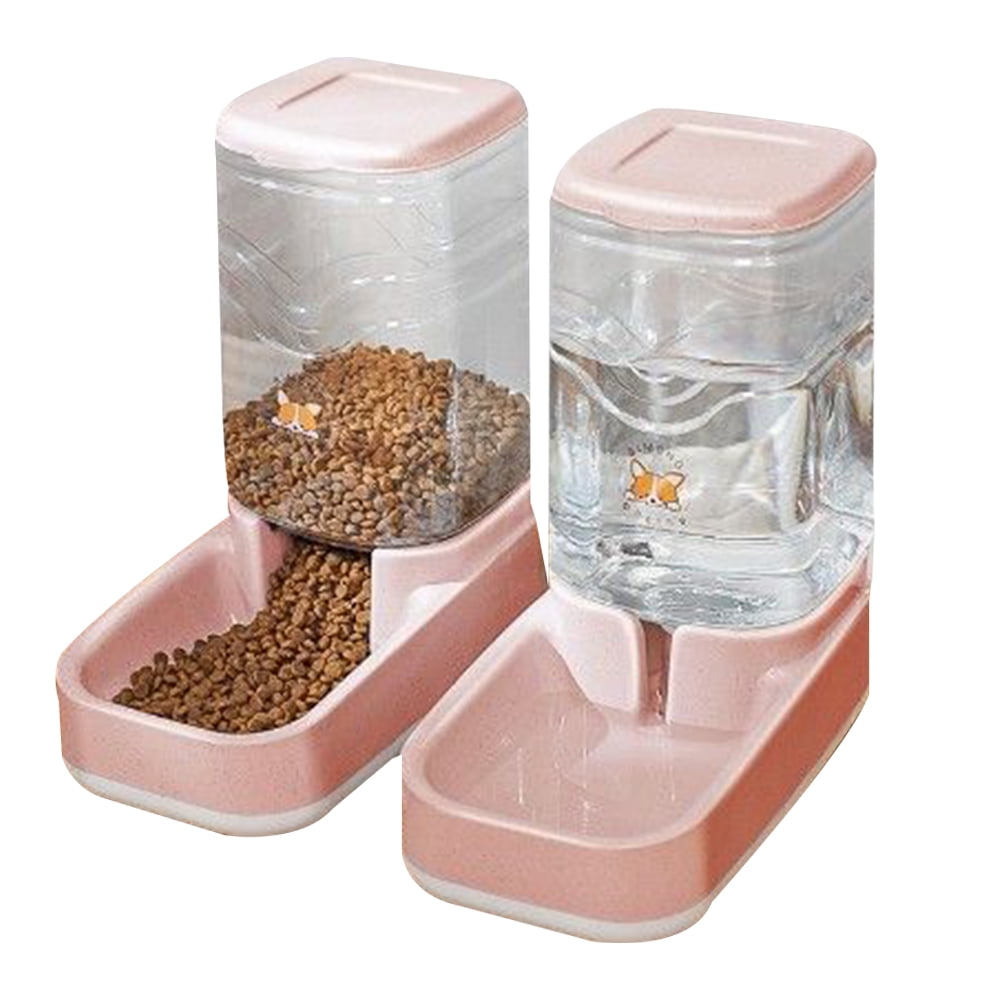 Automatic dog and cat Gravity food and water dispenser set with pet