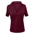 thumbnail image 6 of yunLCZ Casual Tops Discounted New Women's Casual V Neck Solid Color Lapel Short Sleeved Shirt Summer short sleeve loose fit tunics, 6 of 7