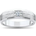 thumbnail image 1 of Mens Diamond Wedding Ring Solitaire Round Brilliant Cut Brushed White Gold Band, 1 of 4