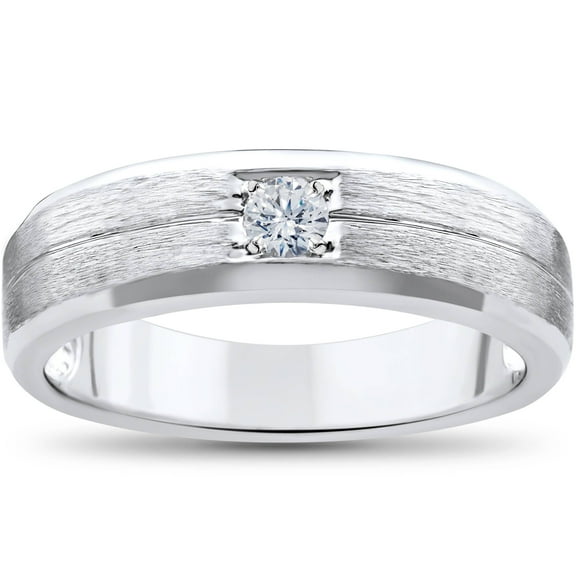 Pompeii Mens White Gold Solitaire Brushed Diamond Wedding Ring (G,SI)