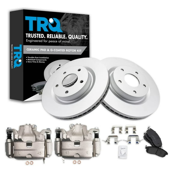 TRQ Front Brake Pad & Rotor Kit Brake Caliper Brake Pads Brake Rotor Ceramic Vented Premium G-Coated Fits Select 2010-2013 Nissan Altima