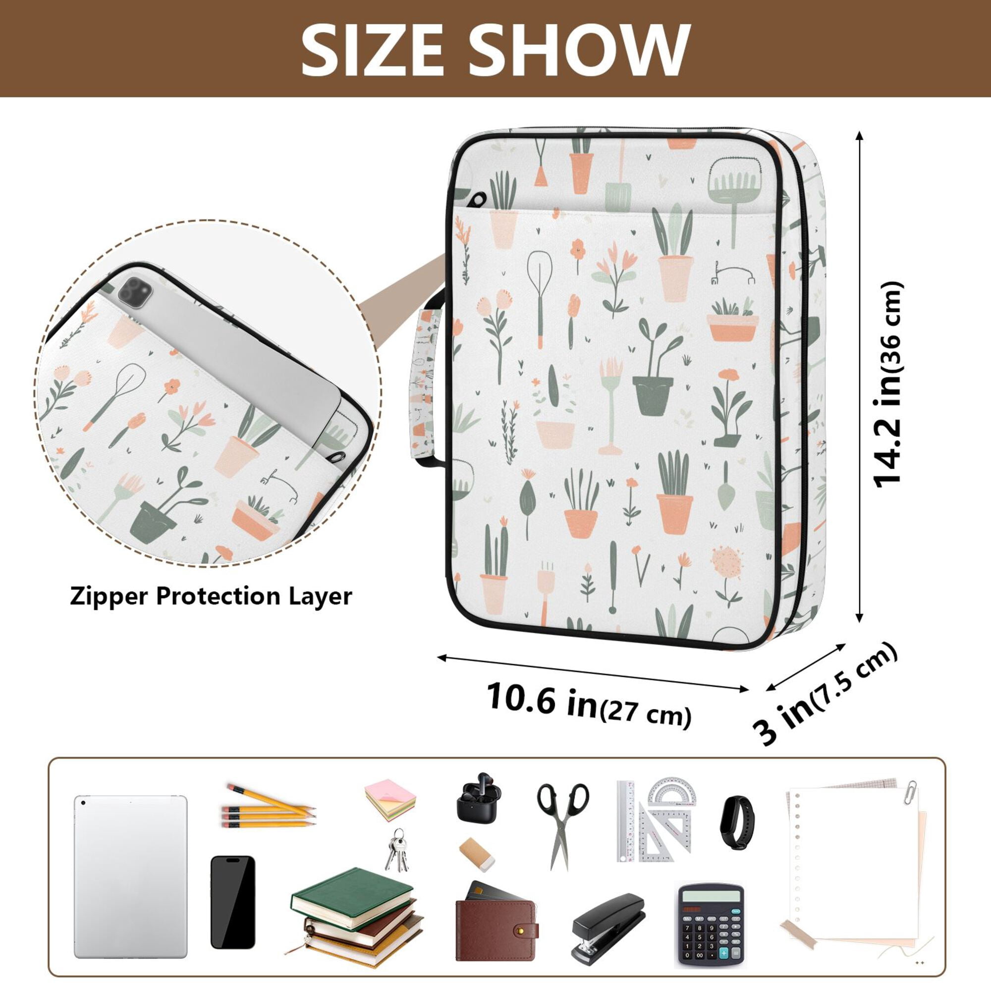FORMRS Accordion File Folder A4 Size 7-Pocket Expanding Document Organizer Bag with 3 Ring Binder, Green Garden Pattern