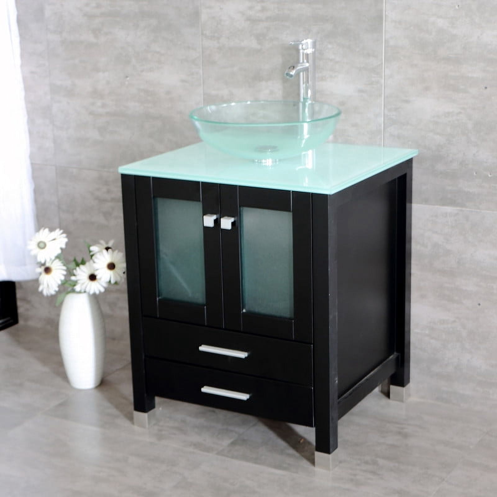 Walsport 24" Luxurious Bathroom Vanity and Sink Combo Cabinet with Glass Vessel Sink and Faucet Pop Up Drain,Black
