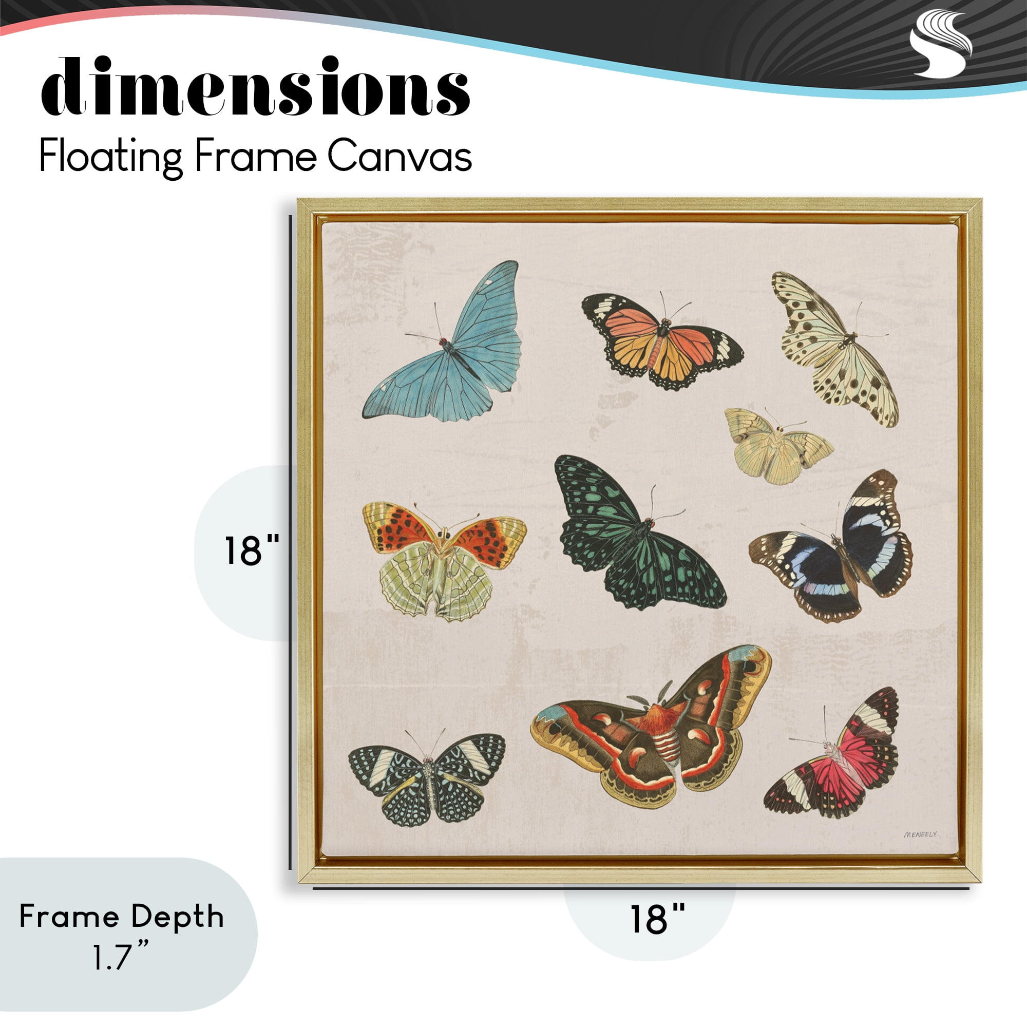Stupell Industries Vintage Butterfly Flight Gold Framed Floater Canvas Wall Art, design by Dan Meneely