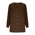 thumbnail image 5 of Women's Long Puff Sleeve V-Neck Dress Button Down Cotton-Linen Solid Casual Tunic Dress Loose Fit for Spring Summer Daily Wear, 5 of 5