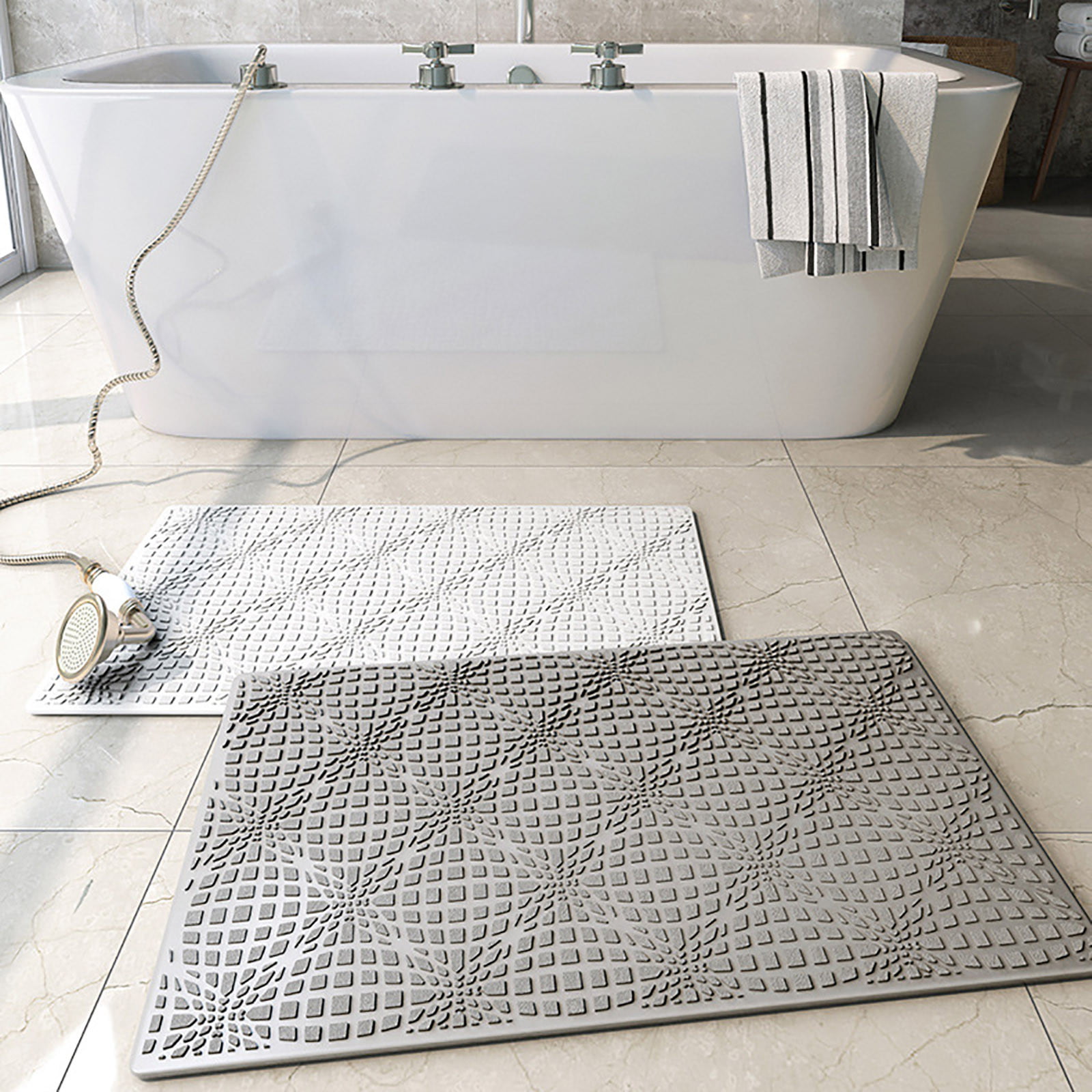 Travelwant 12Packs Solutions Square Shower Mat | Extra Large Non-Slip Stall Mat for Elderly & Kids Bathroom | Drain Holes, Strong Suction Cups