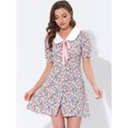 thumbnail image 2 of INSPIRE CHIC Robe-Chemise Courte à Manches Courtes pour Femme, Coupe Évasée, Col Contrastant, Rose-Blanc, TP, 2 of 5