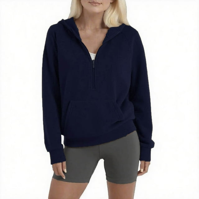 NJDVHB Manteaux et Vestes Décontractés à Capuche à Manches Longues d'Hiver pour Femmes, Chandail Raglan à Capuche à Demi-Glissière en Molleton Coloré Ample à Manches Longues pour Femmes