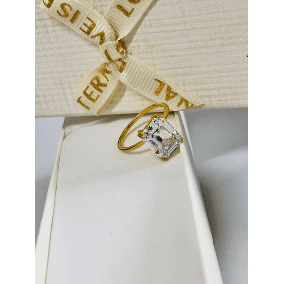 Radiant Cut Diamond Solitaire Engagement Ring for Women, 14K Yellow Gold Plated, 4 Prong Promise Ring, Classic Bridal Jewelry